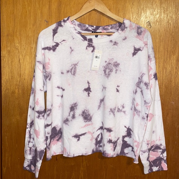 •SPLENDID•NWT BRUSHED TIE-DYE JERSEY RAW EDGE HEM PULLOVER SWEATER (M) - Picture 6 of 13